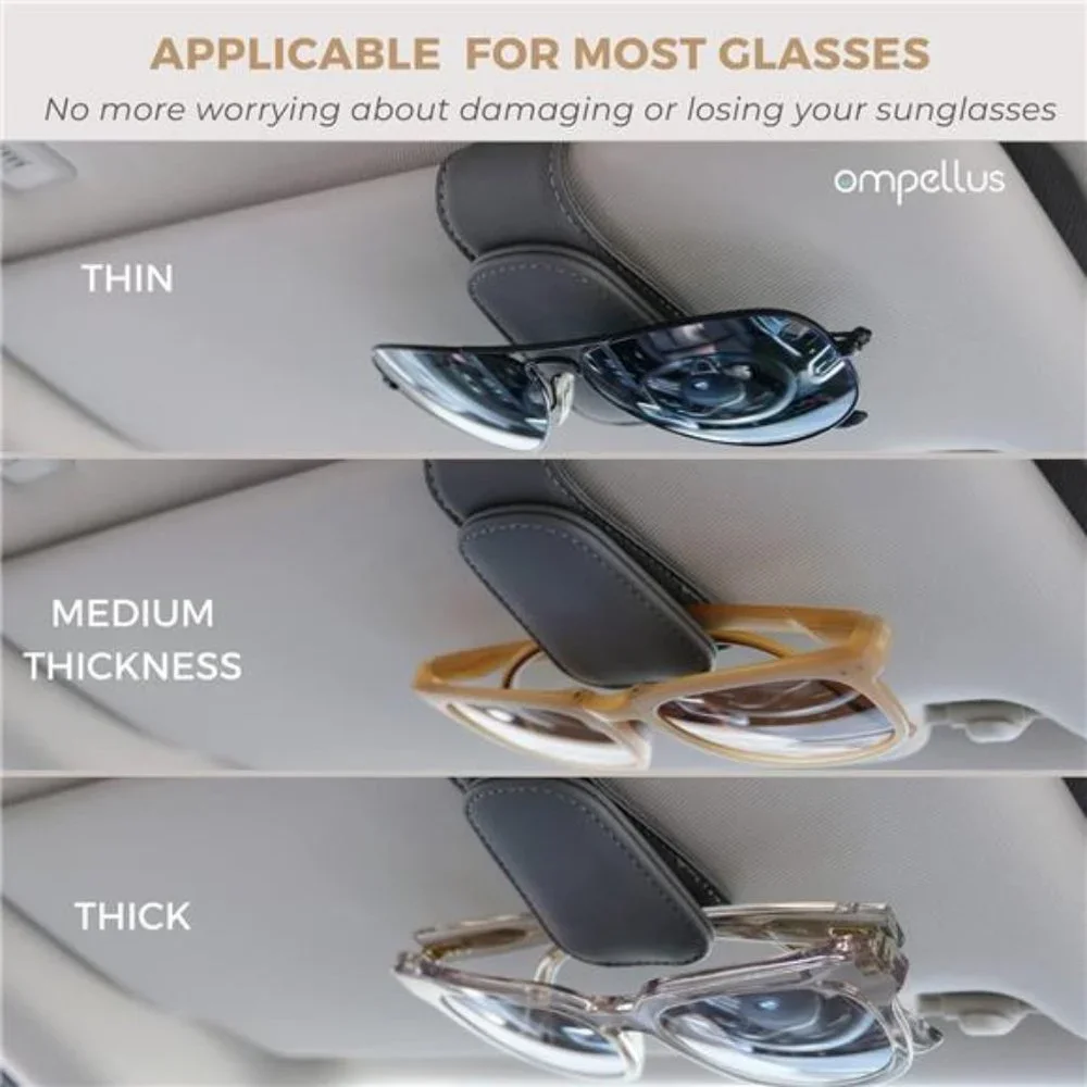 Magnetic Leather Sunglass Holder Eyeglass Hanger Clip for Car Sun Visor Gray